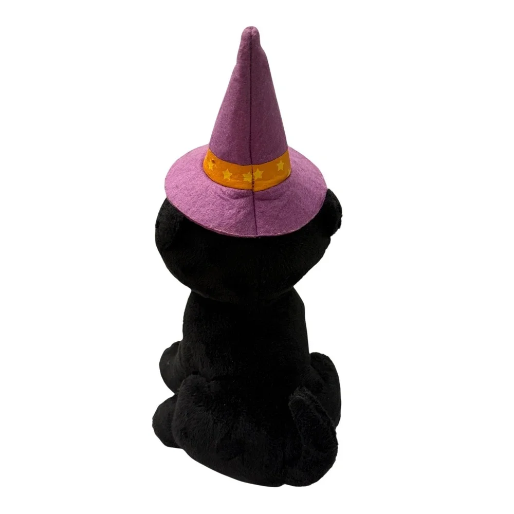 Hallmark‎ Halloween Black Cat Plush Witch Hat Purple Orange Stars 10.5 Inch